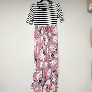 Tickled Teal Women's Striped And Floral Maxi‎ Dress Size Small